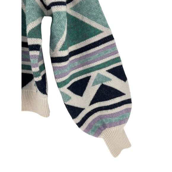 Nasty Gal Sweater‎ Womens Small Green Purple Aztec Knit Quarter Zip Boxy Comfy - Picture 5 of 8